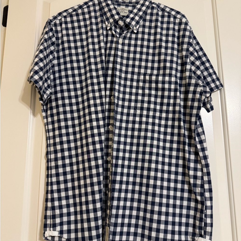 J. Crew Navy and White Gingham Button Down Shirt